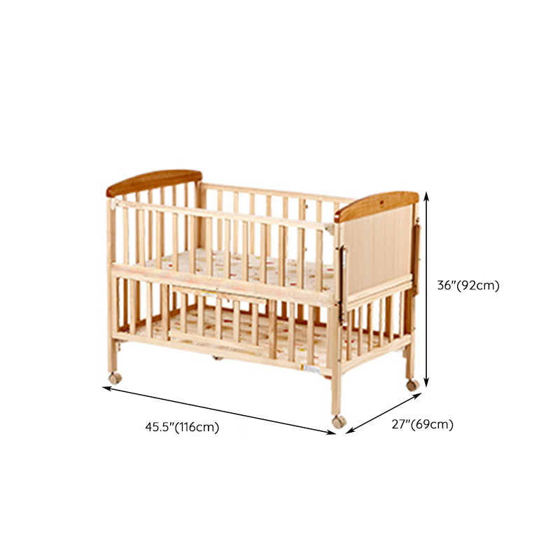 Solid Wood Convertible Baby Crib Natural Wood Crib with Storage and Adjustable Height