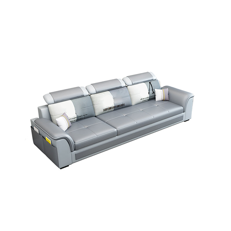Pillow Top Arm Sofa 31.49" High Faux Leather/Linen Sofa Ottoman Included