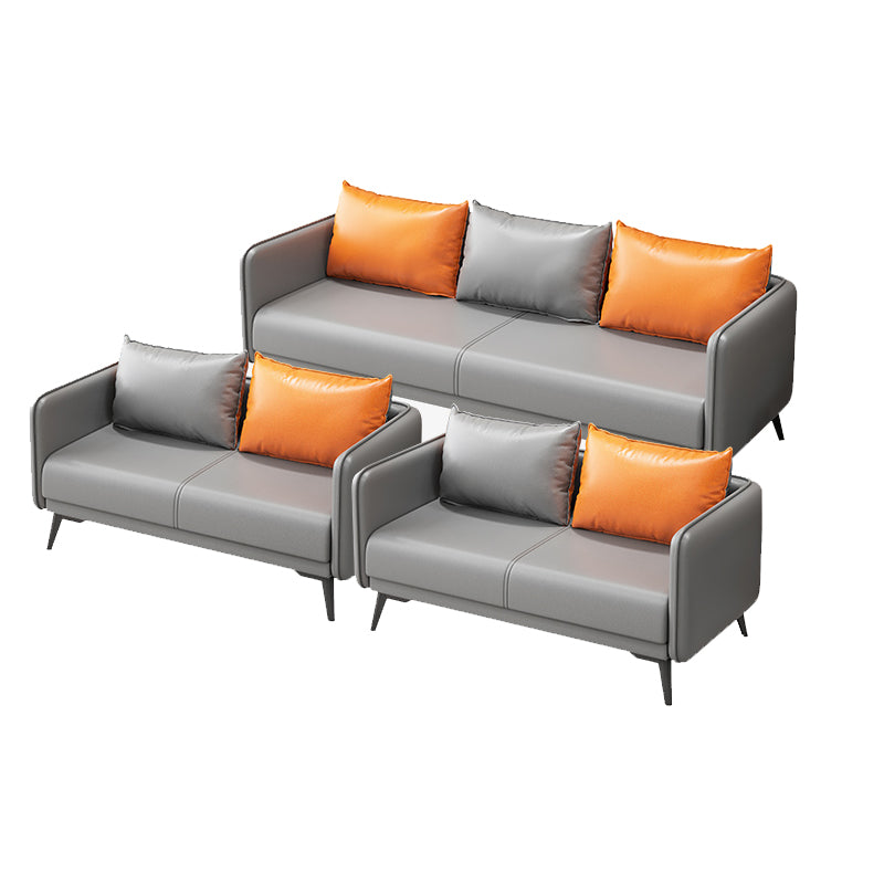 Tuxedo Arm Sofa 24.8" High Faux Leather/Genuine Leather Sofa with Pillows