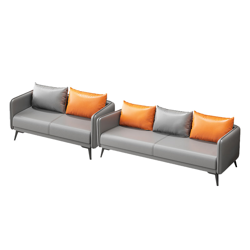 Tuxedo Arm Sofa 24.8" High Faux Leather/Genuine Leather Sofa with Pillows