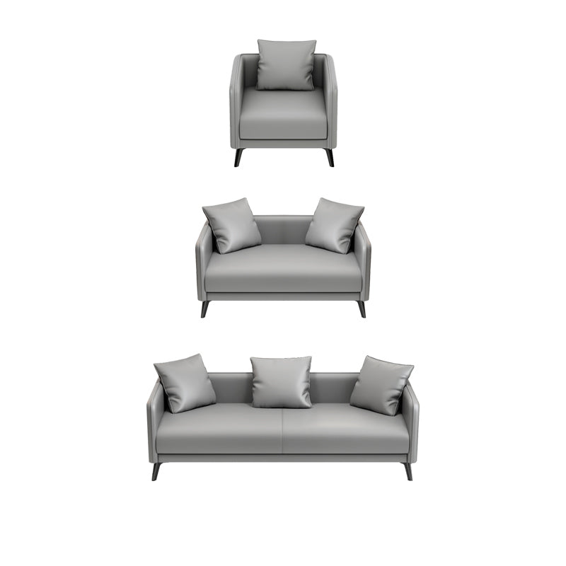 24.8" High Sofa Faux Leather/Genuine Leather Tuxedo Arm Sofa with Pillows