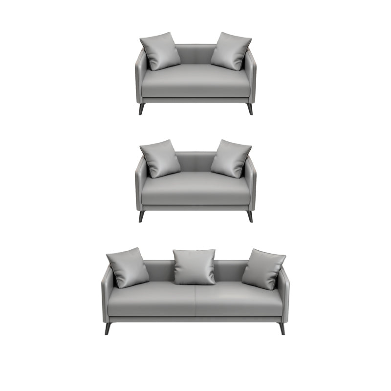 24.8" High Sofa Faux Leather/Genuine Leather Tuxedo Arm Sofa with Pillows