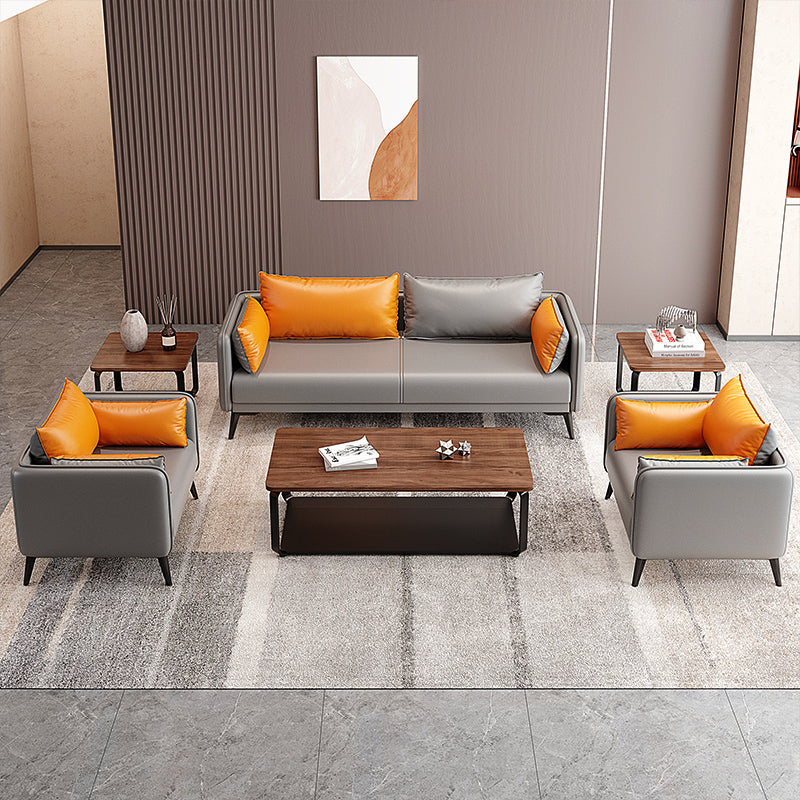 24.8" High Glam Sofa Faux Leather/Genuine Leather Tuxedo Arm Sofa with Pillows