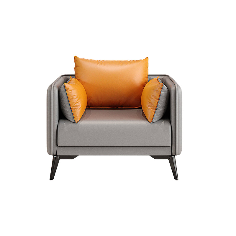 24.8" High Glam Sofa Faux Leather/Genuine Leather Tuxedo Arm Sofa with Pillows