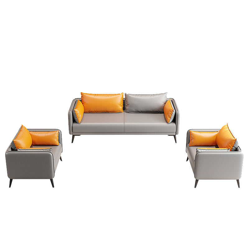 24.8" High Glam Sofa Faux Leather/Genuine Leather Tuxedo Arm Sofa with Pillows