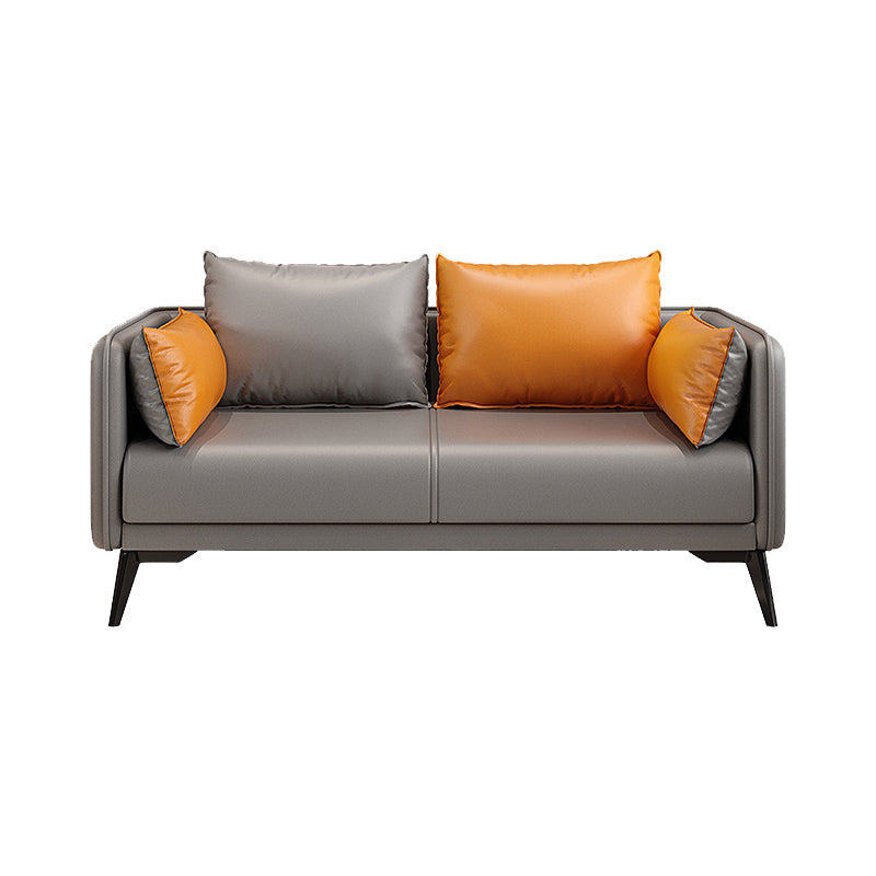 24.8" High Glam Sofa Faux Leather/Genuine Leather Tuxedo Arm Sofa with Pillows