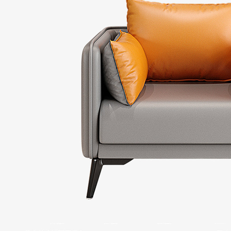 24.8" High Glam Sofa Faux Leather/Genuine Leather Tuxedo Arm Sofa with Pillows