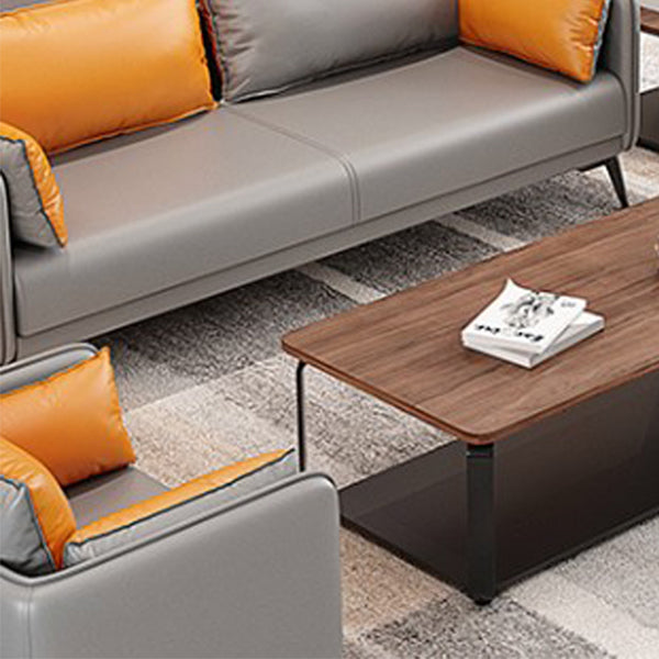 24.8" High Glam Sofa Faux Leather/Genuine Leather Tuxedo Arm Sofa with Pillows