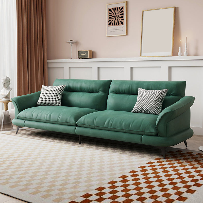 31.49" High Scandinavian Sofa Faux Leather/Linen Flared Arm Sofa