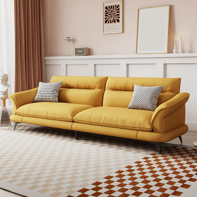 31.49" High Scandinavian Sofa Faux Leather/Linen Flared Arm Sofa