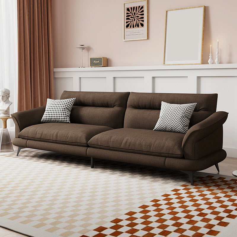 31.49" High Scandinavian Sofa Faux Leather/Linen Flared Arm Sofa