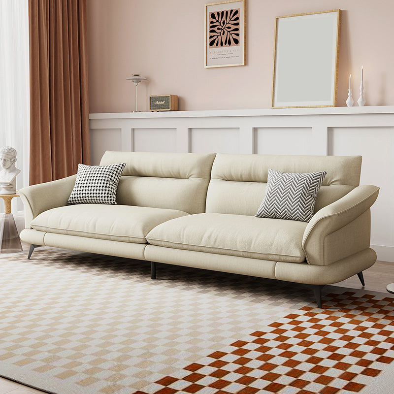 31.49" High Scandinavian Sofa Faux Leather/Linen Flared Arm Sofa