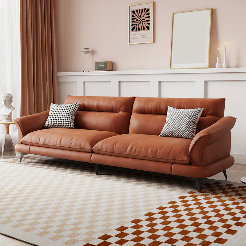 31.49" High Scandinavian Sofa Faux Leather/Linen Flared Arm Sofa