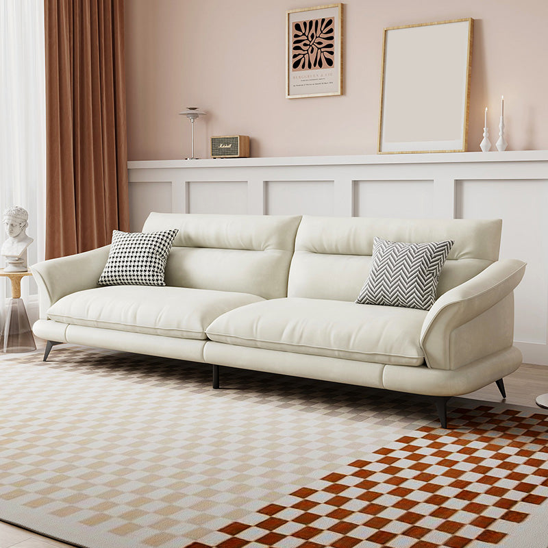 31.49" High Scandinavian Sofa Faux Leather/Linen Flared Arm Sofa