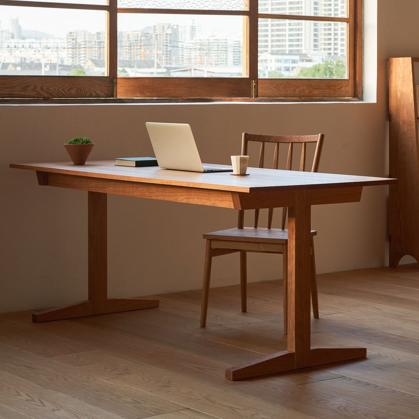Modern Rectangle Wood Dining Table Cherry Wood Base for Dining Room