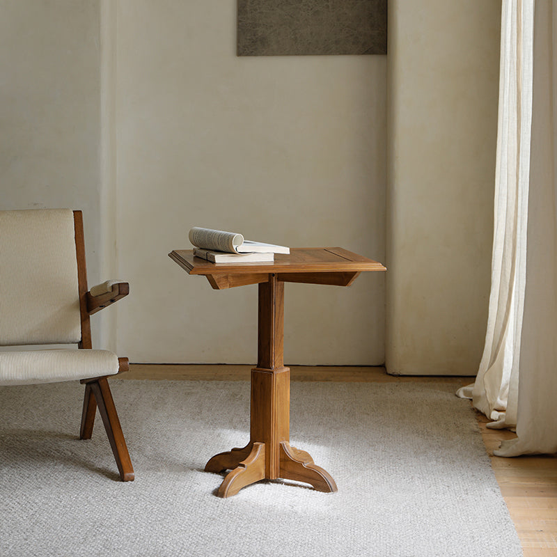 Modern Wood Geometric Dining Table Teak Wood Base for Dining Room
