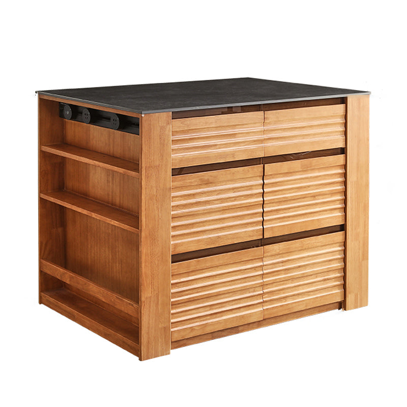 Stationary Kitchen Island Granite Top Kitchen Island Table with 6 Drawers