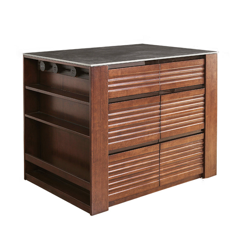 Stationary Kitchen Island Granite Top Kitchen Island Table with 6 Drawers