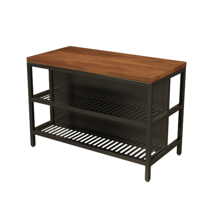 Industrial Kitchen Island Solid Wood Kitchen Island Table with Open Storage