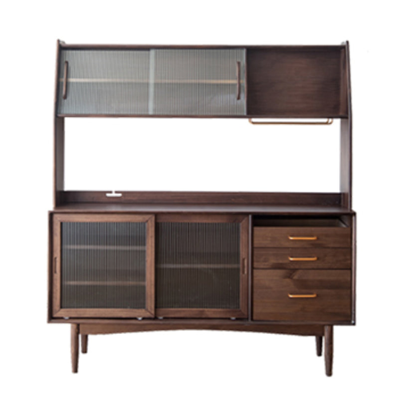 Contemporary Glass Doors Dining Hutch Pine Storage Cabinet for Living Room
