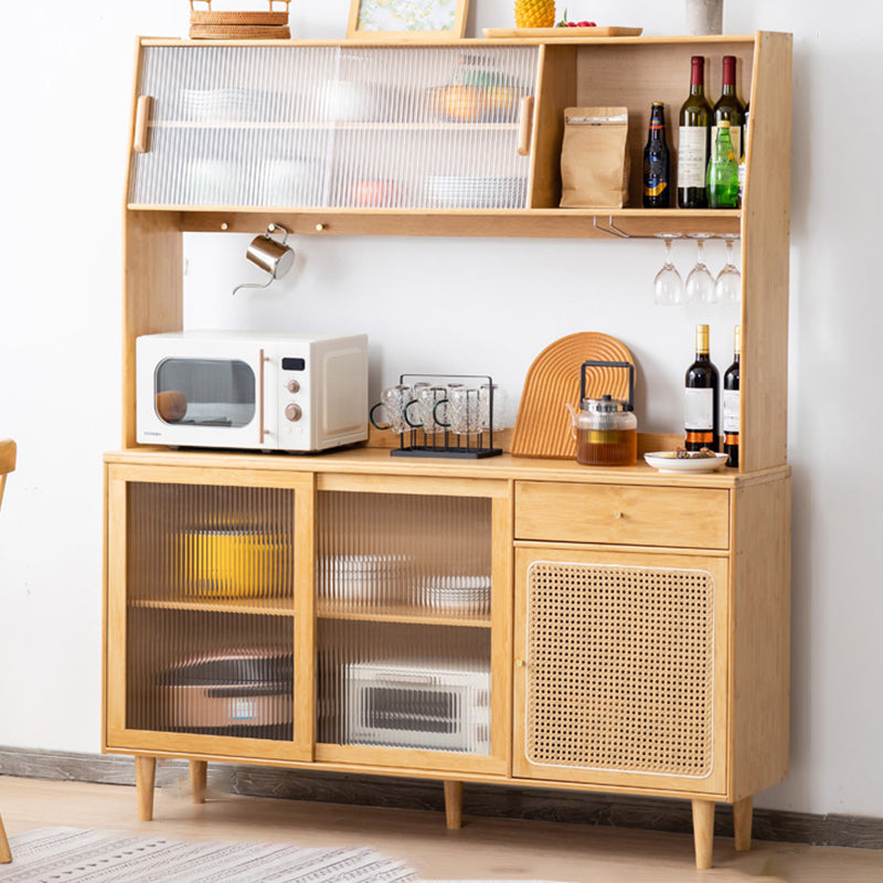 Contemporary Glass Doors Dining Hutch Bamboo Storage Cabinet for Dining Room