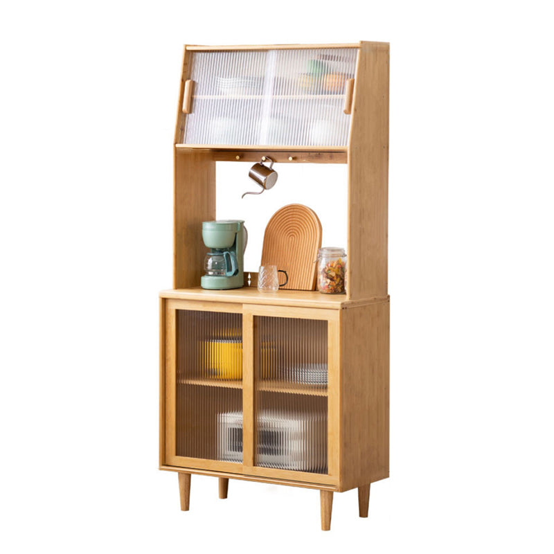 Contemporary Glass Doors Dining Hutch Bamboo Storage Cabinet for Dining Room