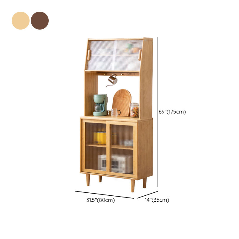 Contemporary Glass Doors Dining Hutch Bamboo Storage Cabinet for Dining Room