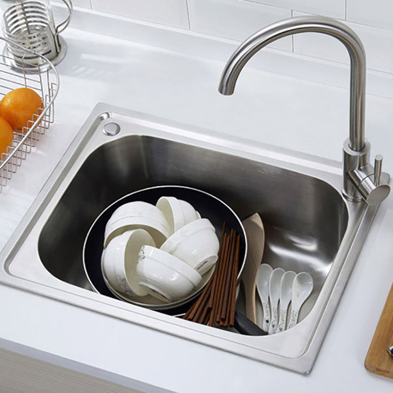 Single Bowl Kitchen Sink Stainless Steel Rectangle Sink with Basket Strainer