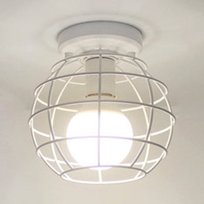 Globe Cage Metal Shade Ceiling Light Fixture Retro Style 1 Light Corridor Flush Mount Ceiling Light in Black/White