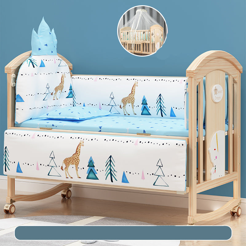 Brown Farmhouse Nursery Crib Pattern Wood Nursery Bed with Storage