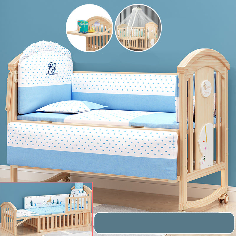 Brown Farmhouse Nursery Crib Pattern Wood Nursery Bed with Storage