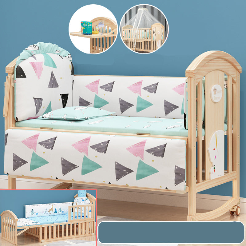 Brown Farmhouse Nursery Crib Pattern Wood Nursery Bed with Storage