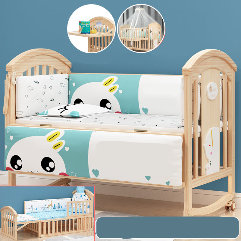 Brown Farmhouse Nursery Crib Pattern Wood Nursery Bed with Storage