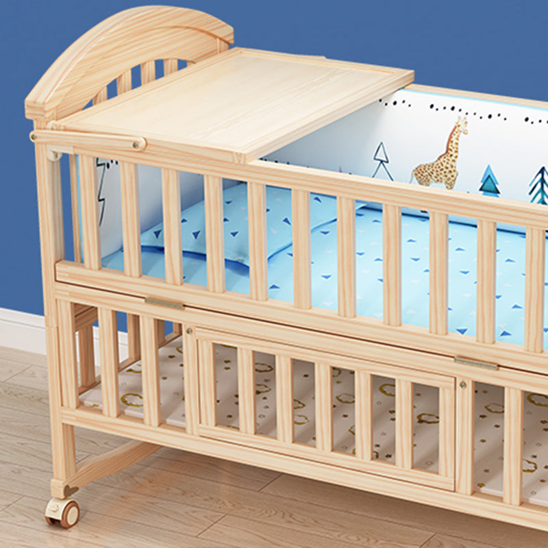 Brown Farmhouse Nursery Crib Pattern Wood Nursery Bed with Storage