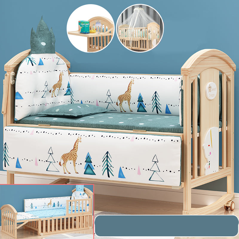 Brown Farmhouse Nursery Crib Pattern Wood Nursery Bed with Storage