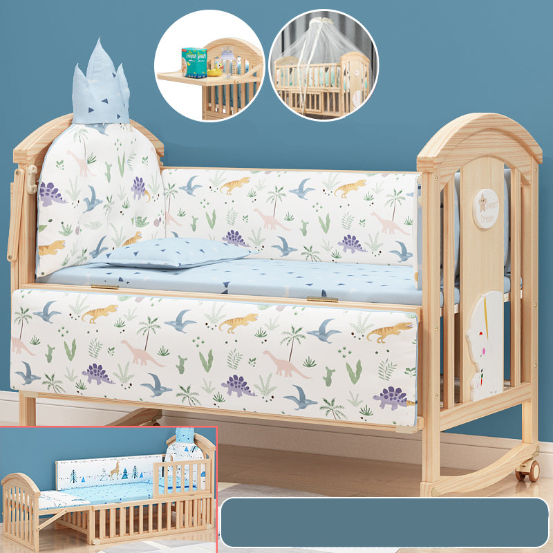 Brown Farmhouse Nursery Crib Pattern Wood Nursery Bed with Storage