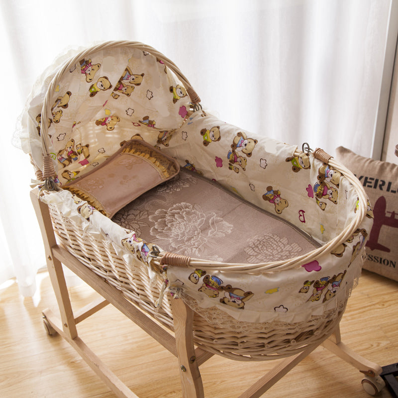 Rattan Modern Nursery Crib Color Matching Nursery Bed with Casters