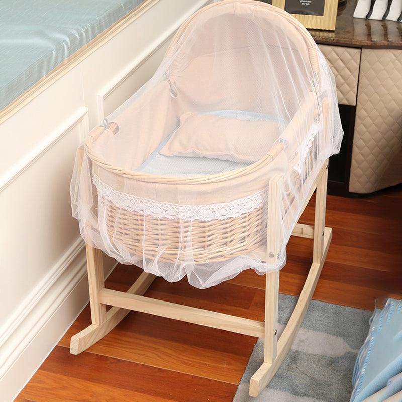 Traditional Wood Nursery Crib Oval Wicker Moses Basket in Natural