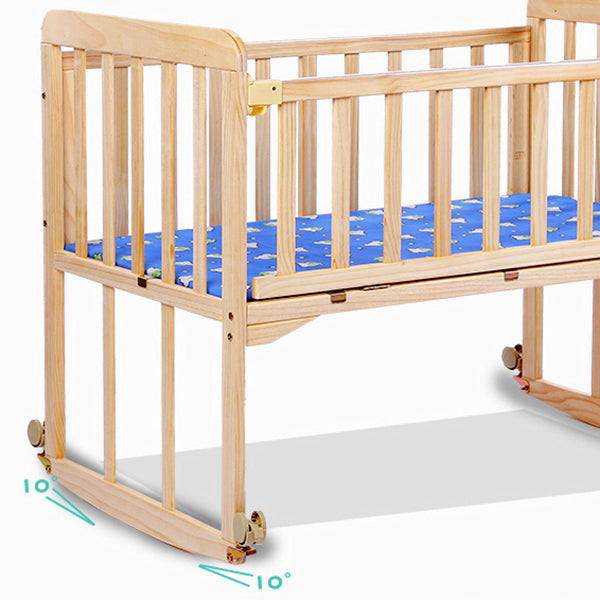 Solid Wood Rocking Baby Crib Cradle Rectangle with 4 Wheels Cradle