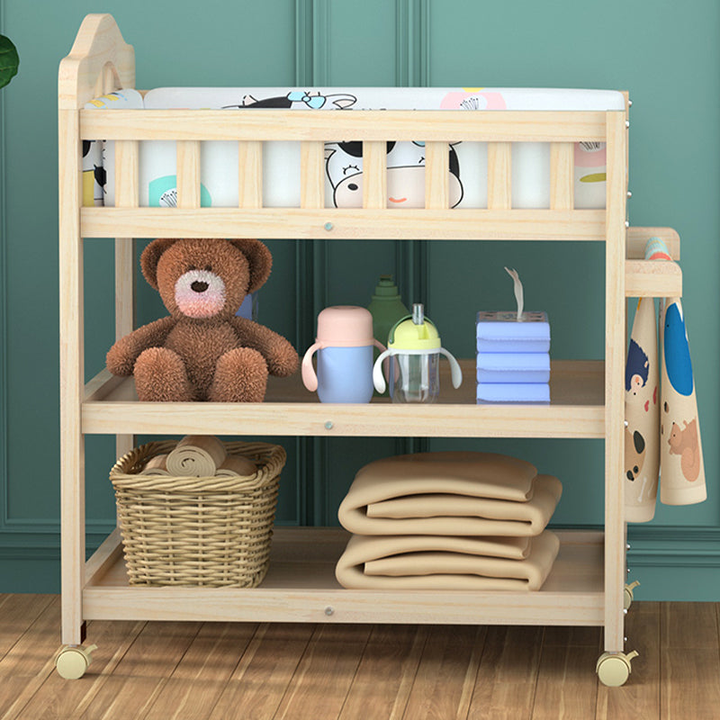 Modern Wooden Baby Changing Table Safety Rails Changing Table with Shelves