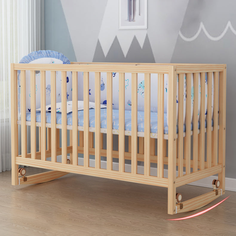 Convertible Crib Nursery Crib Washed Natural Nursery Crib with Casters/Wheels