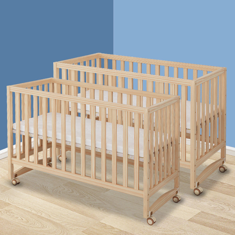 Convertible Crib Nursery Crib Washed Natural Nursery Crib with Casters/Wheels