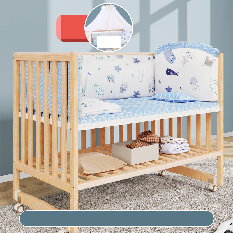 Convertible Crib Nursery Crib Washed Natural Nursery Crib with Casters/Wheels