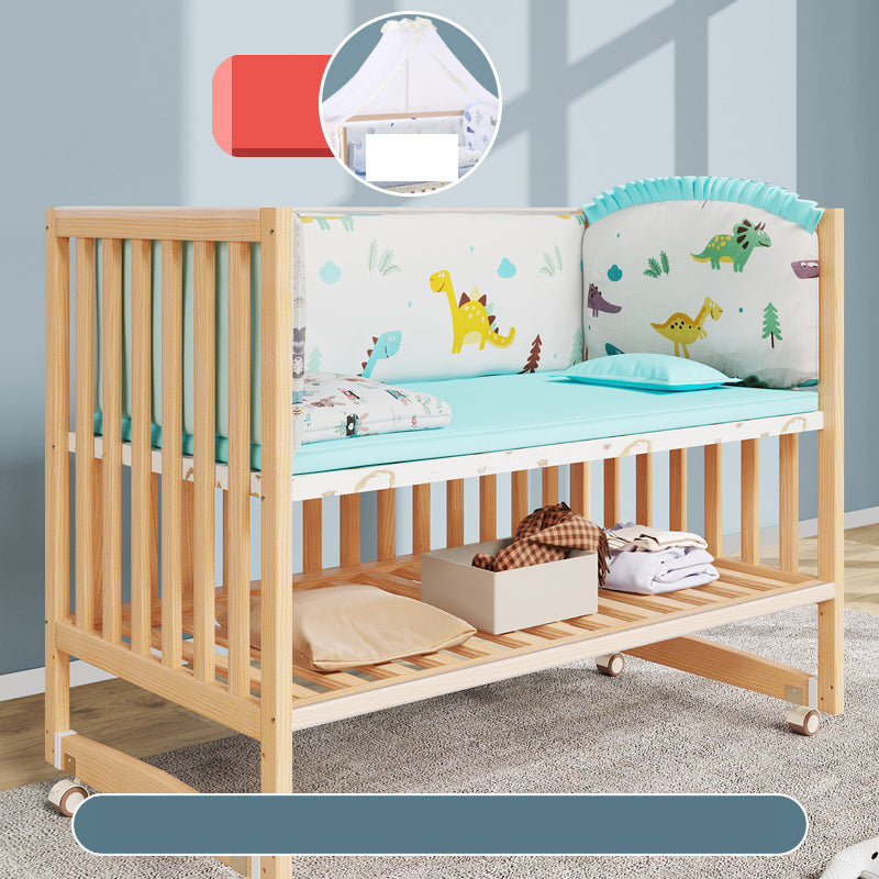 Convertible Crib Nursery Crib Washed Natural Nursery Crib with Casters/Wheels