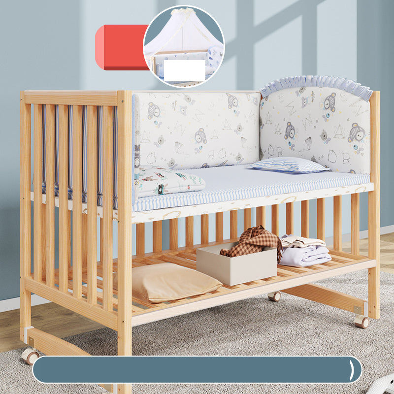 Convertible Crib Nursery Crib Washed Natural Nursery Crib with Casters/Wheels