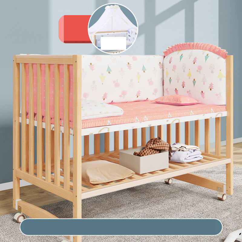 Convertible Crib Nursery Crib Washed Natural Nursery Crib with Casters/Wheels