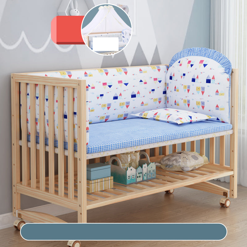 Convertible Crib Nursery Crib Washed Natural Nursery Crib with Casters/Wheels