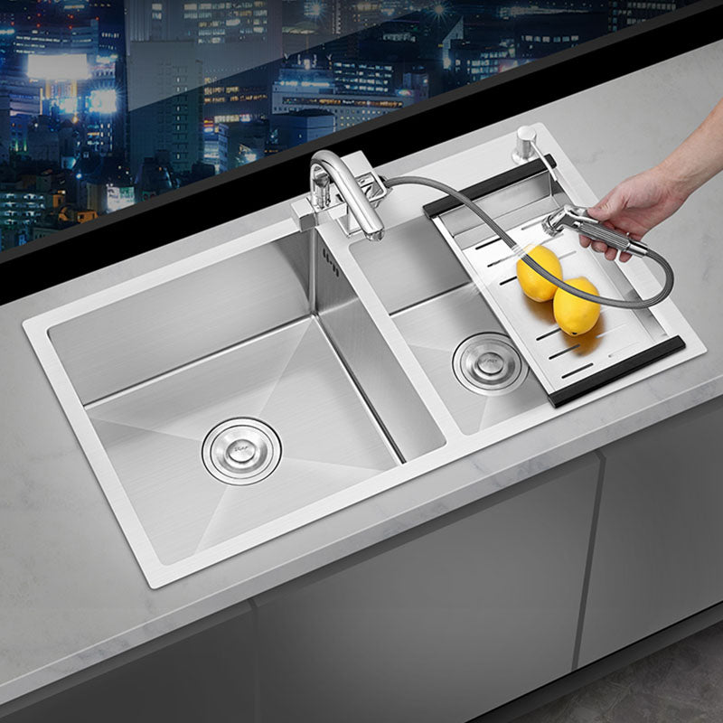 Modern Style Drop-In Kitchen Sink Soundproof Design Stainless Steel Kitchen Double Sink