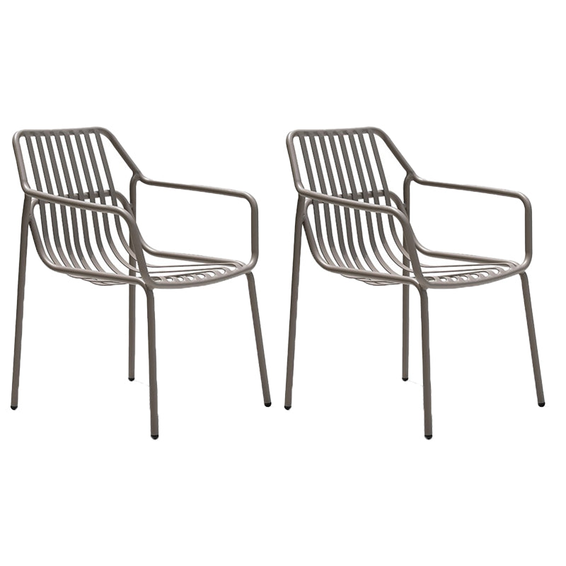 Tropical Patio Dining Side Chair Metal With Arm with Cushion Outdoor Bistro Chairs