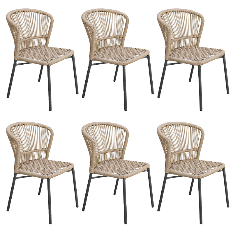 Tropical Patio Dining Side Chair Metal With Arm with Cushion Outdoor Bistro Chairs